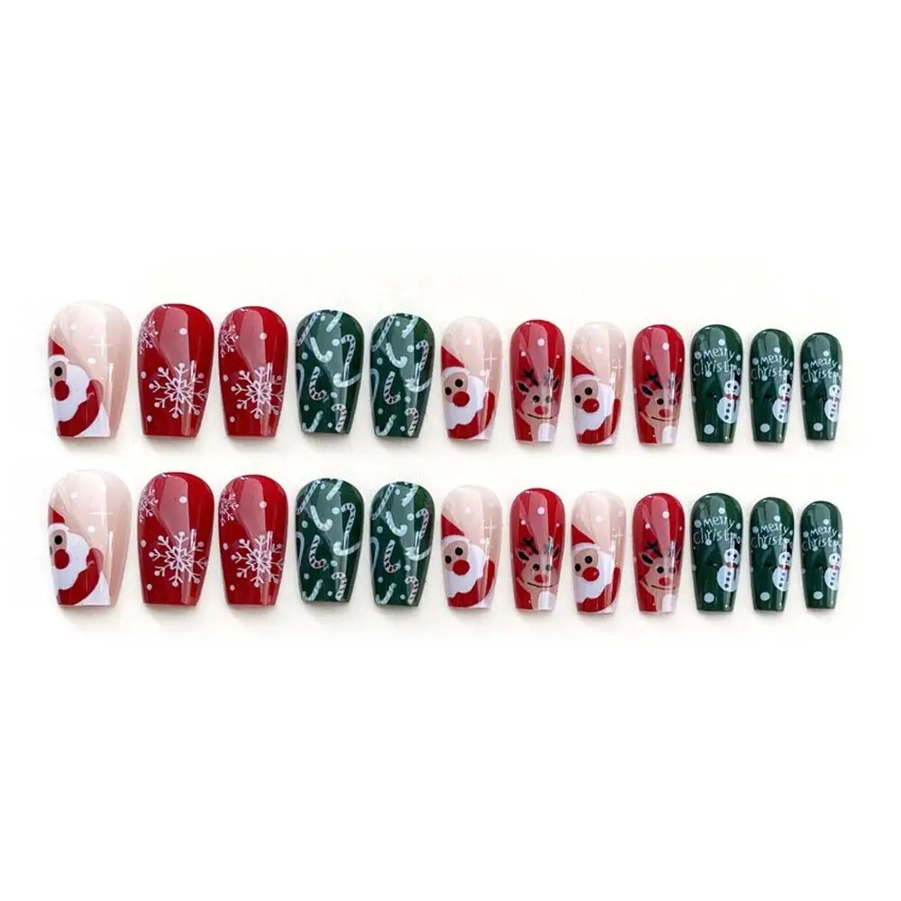 24 pièces/ensemble flocon de neige de noël faux ongles motif d'élan matériel de manucure faux ongles de noël accessoires d'ongles à faire soi-même