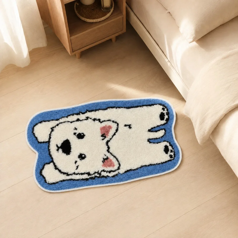 Cute Maltese & Schnauzer Dog Shaped Rug Soft Faux Cashmere Bedroom Bedside Mat Non-Slip Pet Lover Home Decor