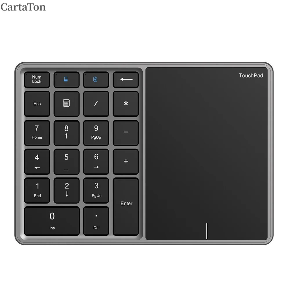 Slim Mini Size Keyboard USB Type C BT Wireless Rechargeable Numeric Keyboard with Touchpad and Numeric Keypad