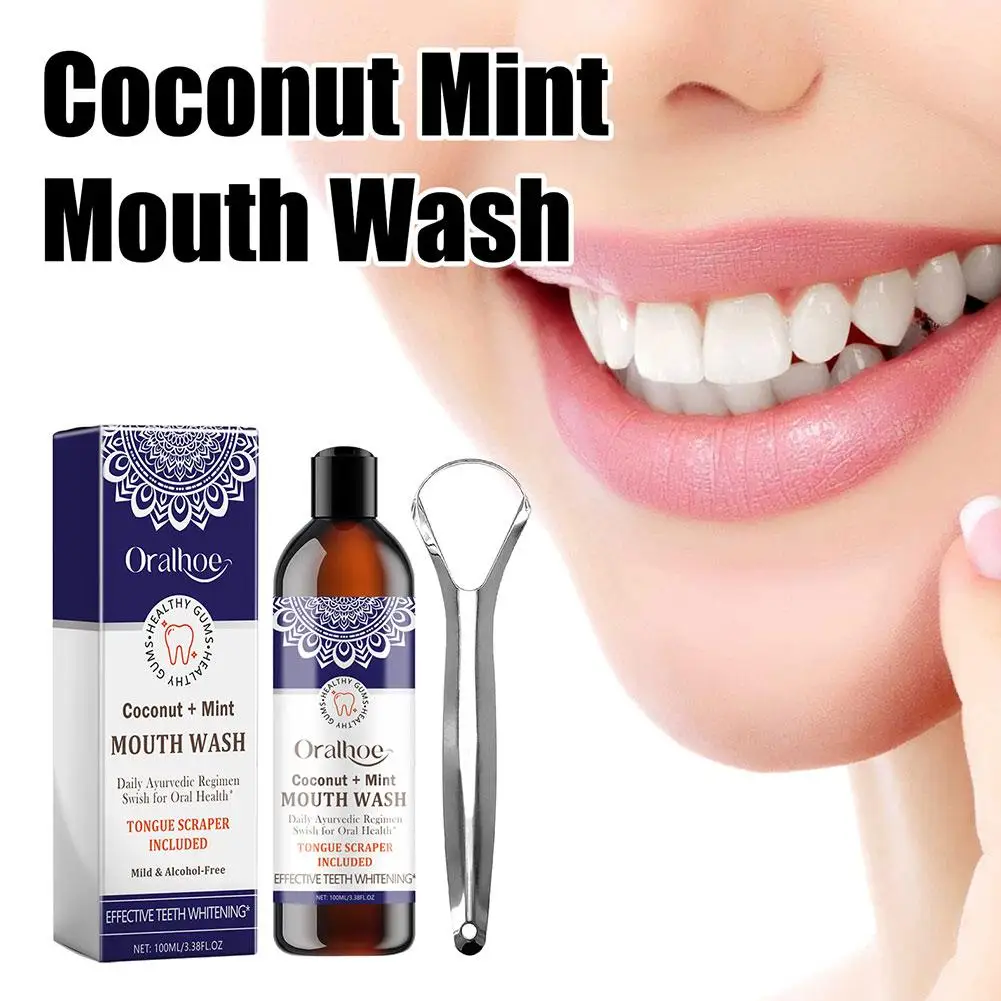 100ml Coconut Oil Mint Pulling Oil Mouth Wash Alcohol-free Tongue Oral Teeth Breath Scrape Oral Clean Whitening C4E7