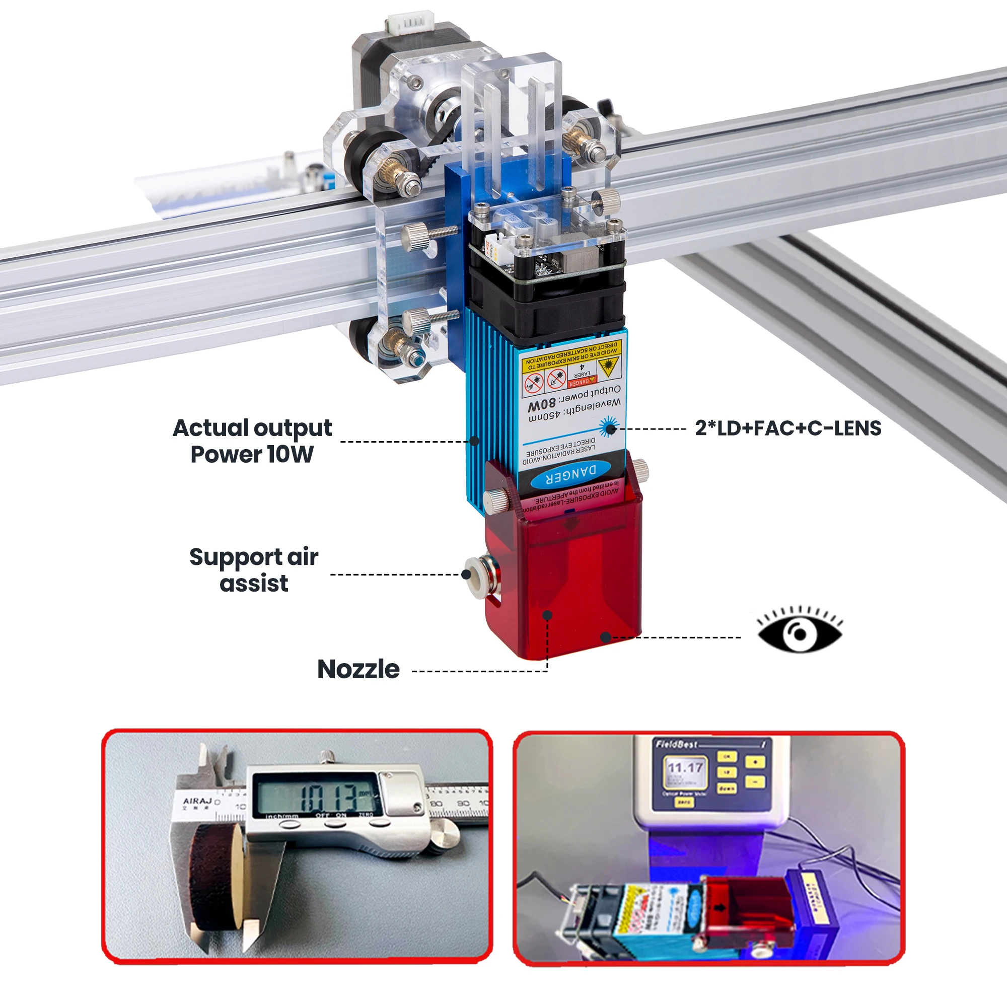 40W 80W Laser Module Optical Power 10W FAC lens, Air Assist & Laser Shield Diode CNC Cutter & Laser Engraver Machine