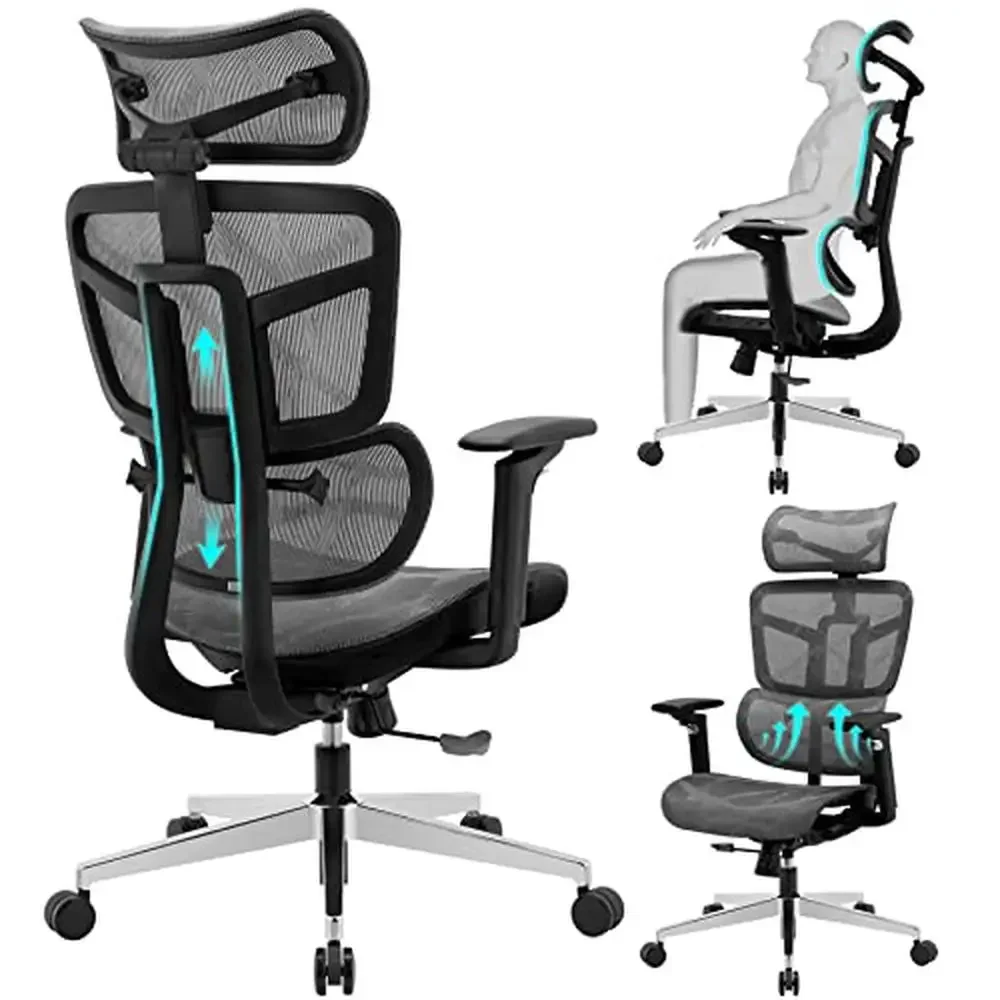 

High Back Mesh Office Chair with Adjustable Lumbar Support/Headrest/5D Armrests Ergonomic Big & Tall Computer Desk Chair