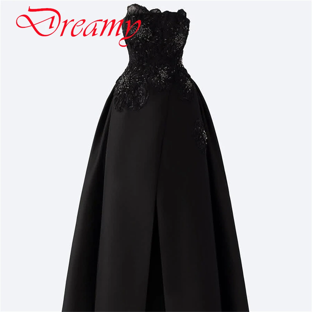 

Customized Delicate Black Satin Evening Dress High Quality Strapless Sleeveless Celebrity Gowns Exquisite Special Occasion Gowns