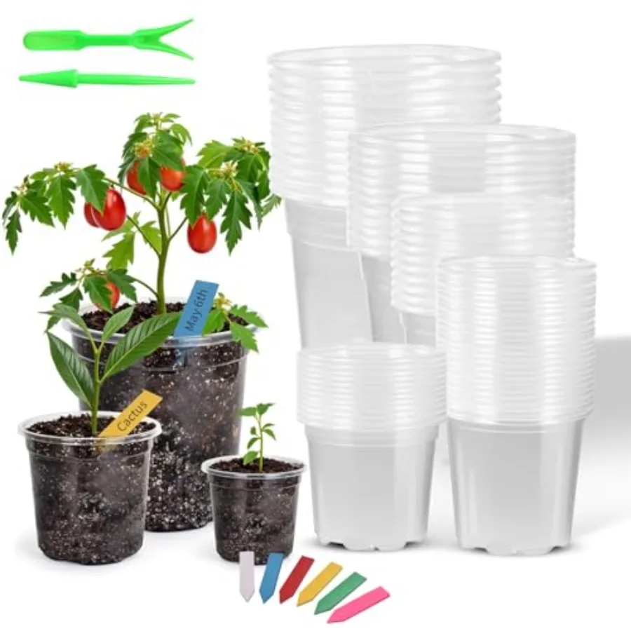 

60 Pack Clear Nursery Pots with Drainage Holes 3.5 4 5 6 7 Inch Clear Plastic Pots for Plants Reinforced Transparent Nursery Po