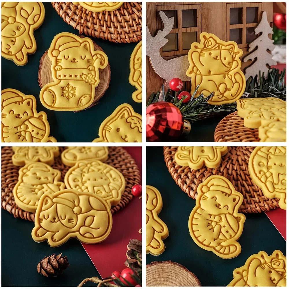 Cartone animato natale gatto Cookie Cutter stampo torta fondente biscotti decorazione taglio stampo fai da te cottura pasticceria strumento prodotto