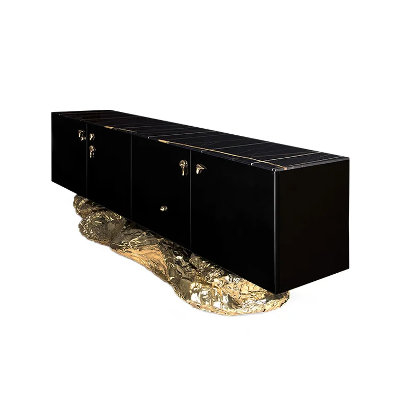 *Italian Modern Luxury High-gloss Lacquer Wooden Storage Side Cabinet with Metal Base Suitable for Use in the Living Room