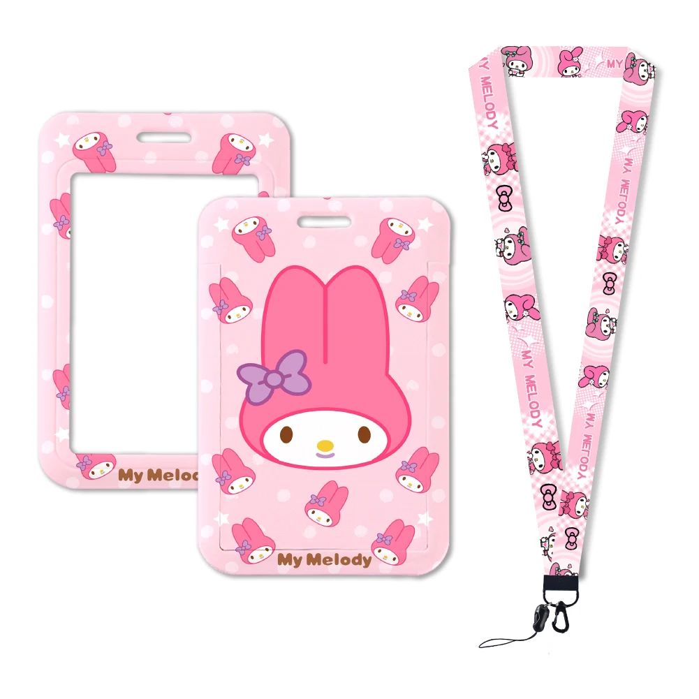 Sanrio Cartoons Protective Case Hello Kitty Kulomi Melody PVC Card Holde Rope Lanyard ID Anti-lost Pendant Keychain