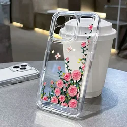 Stylish Rose Floral Pattern Transparent Phone Case For iPhone 13 Case iPhone 16 15 14 12 11 Pro Max XR X XS 7 8 Plus Cover