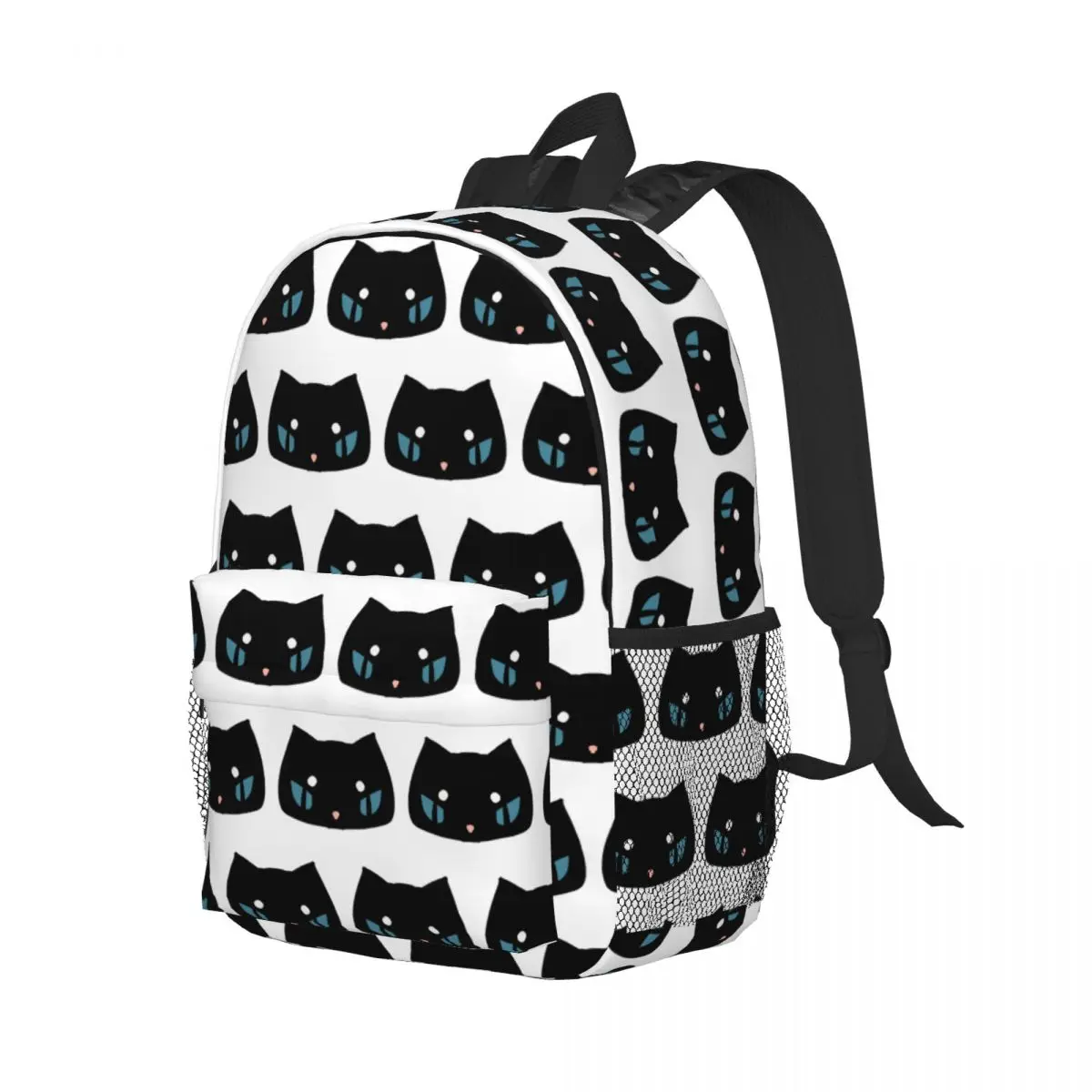 

Simple Cartoon Black Cat Face Blue Eyes Backpack Student Boys Girls BookBag School Bag Computer Shoulder Bags for Men Women