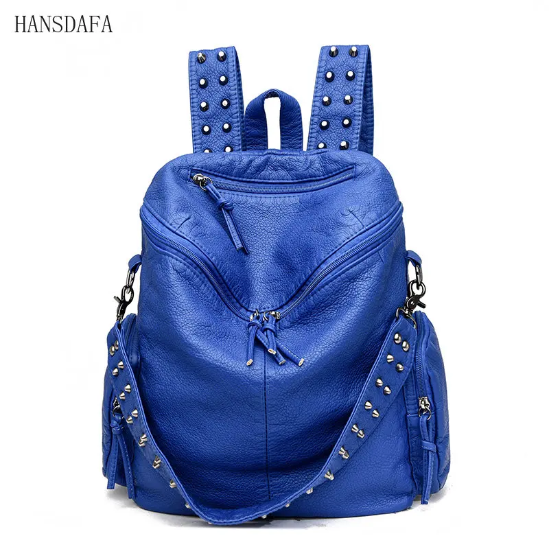 2023 Drop Ship Rivet Soft Leather Backpacks for Women Fashion Luxury Ladies Shoulder Bag Large Capacity School Bags Backpack