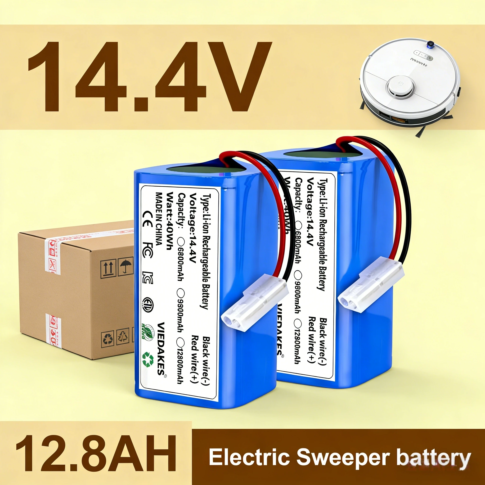 

New 4S1P 14.4V 6800mAh Li-ion Battery Pack,For XIAOMI MIJIA Mi Essential G1 MJSTG1 Robot Vacuum-Mop, SKV4136GL H18650CH R30 R35