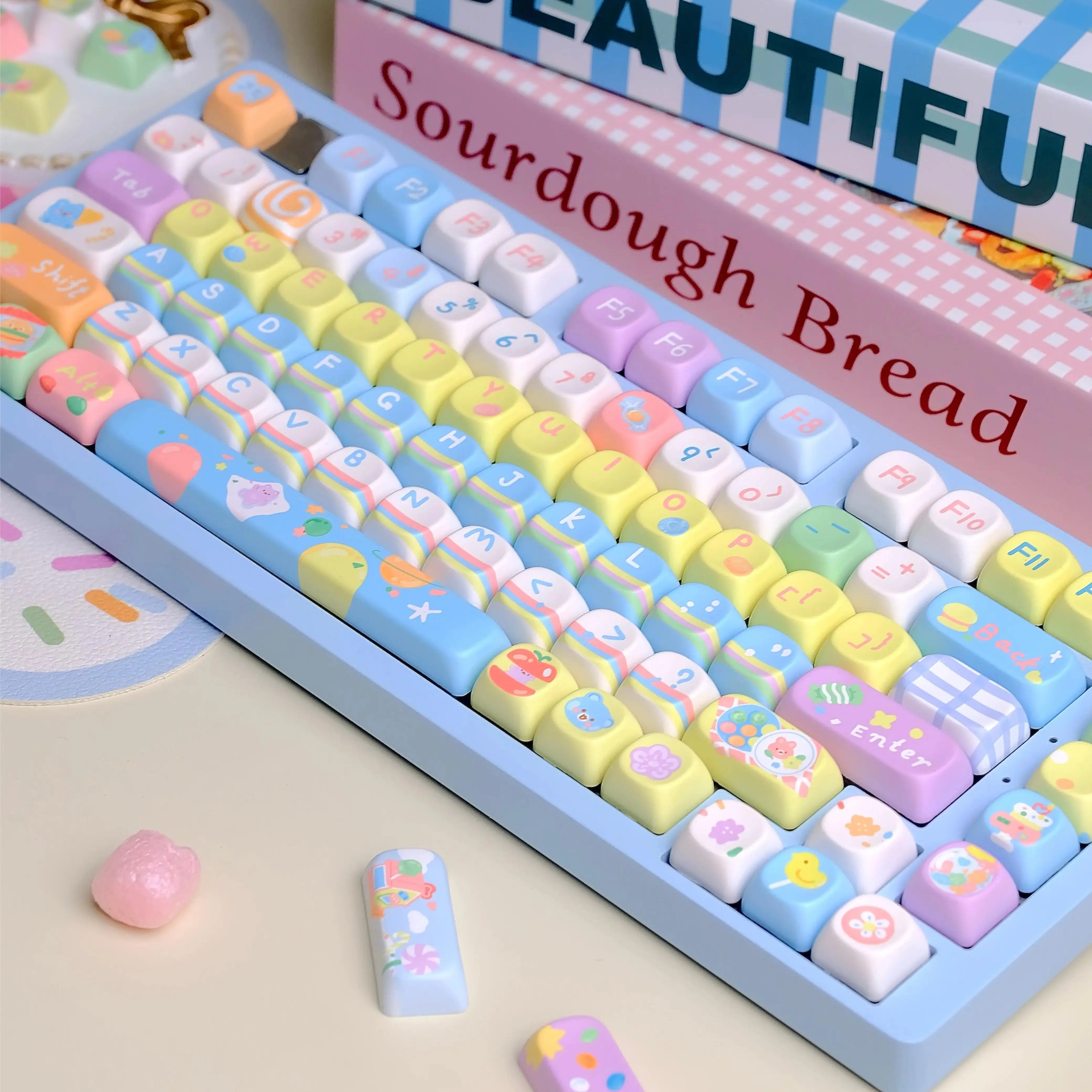 Candy Party Theme Keycaps Set PBT Cherry/XOA Profile Custom Original Colorful Keycaps for Mechanical Keyboard Accessories Gift