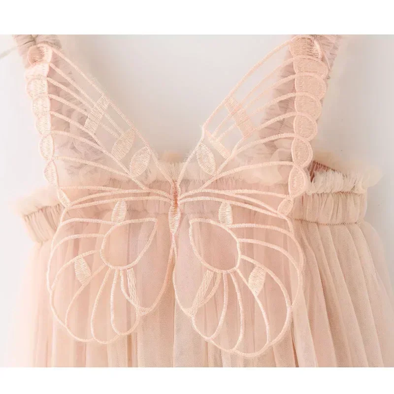 Summer 3D Angel Wings Fairy Princess Tulle Dress Birthday Strap Dress For Baby Girl Clothes Mesh Tutu Dresses Kid Party Costume