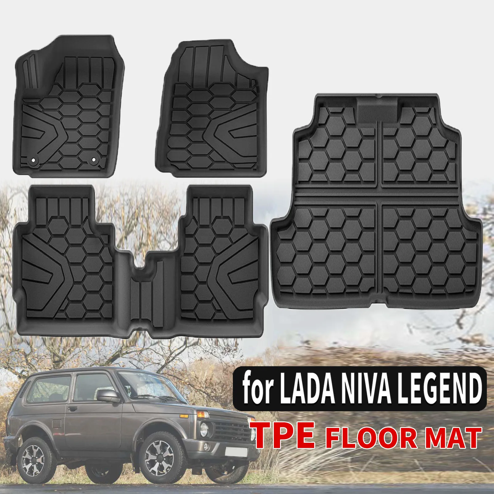 for LADA NIVA LEGEND Custom TPE Mats Full Set Eco-Friendly Waterproof All-Weather Floor Liners Accessories