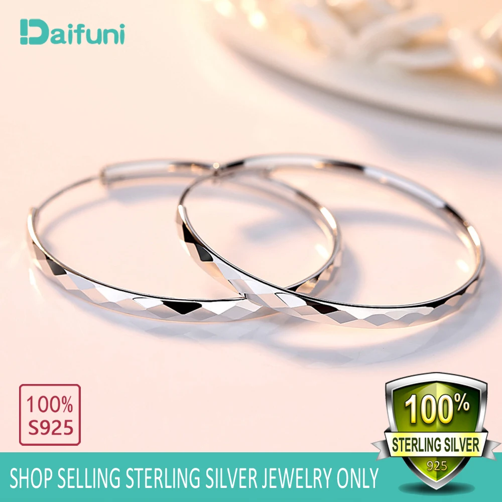 Daifuni 925 فضة هوب القرط دائرة كبيرة أقراط مثير موضة مجوهرات الزفاف هدية للنساء أمي زوجة بنات لها