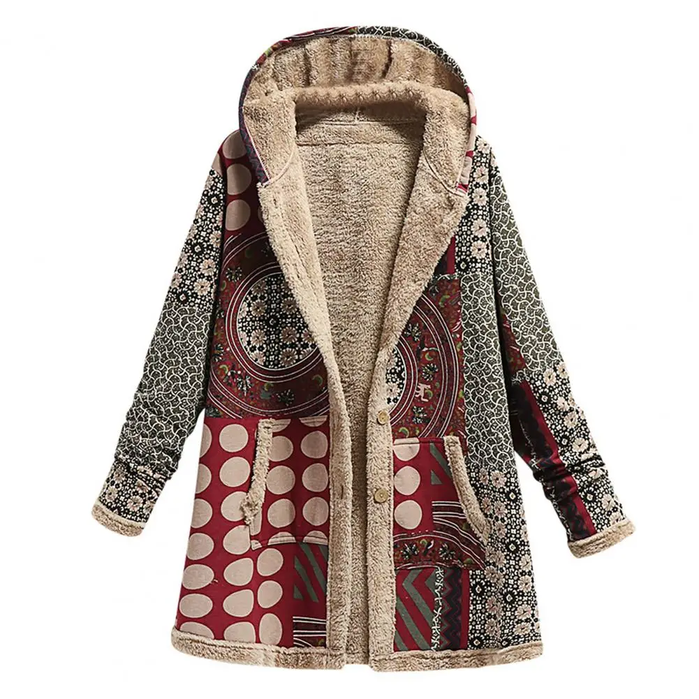 Cappotto lungo monopetto donna soprabito donna soprabito tenere in caldo poliestere con cappuccio modello etnico cappotto invernale giacca donna