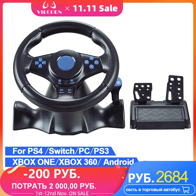 Gaming Steering Wheel PC STEAM Game Racing Wheel Controller for PS4/Switch/Xbox One/Xbox 360 Vibration Pedal Accelerate 180°