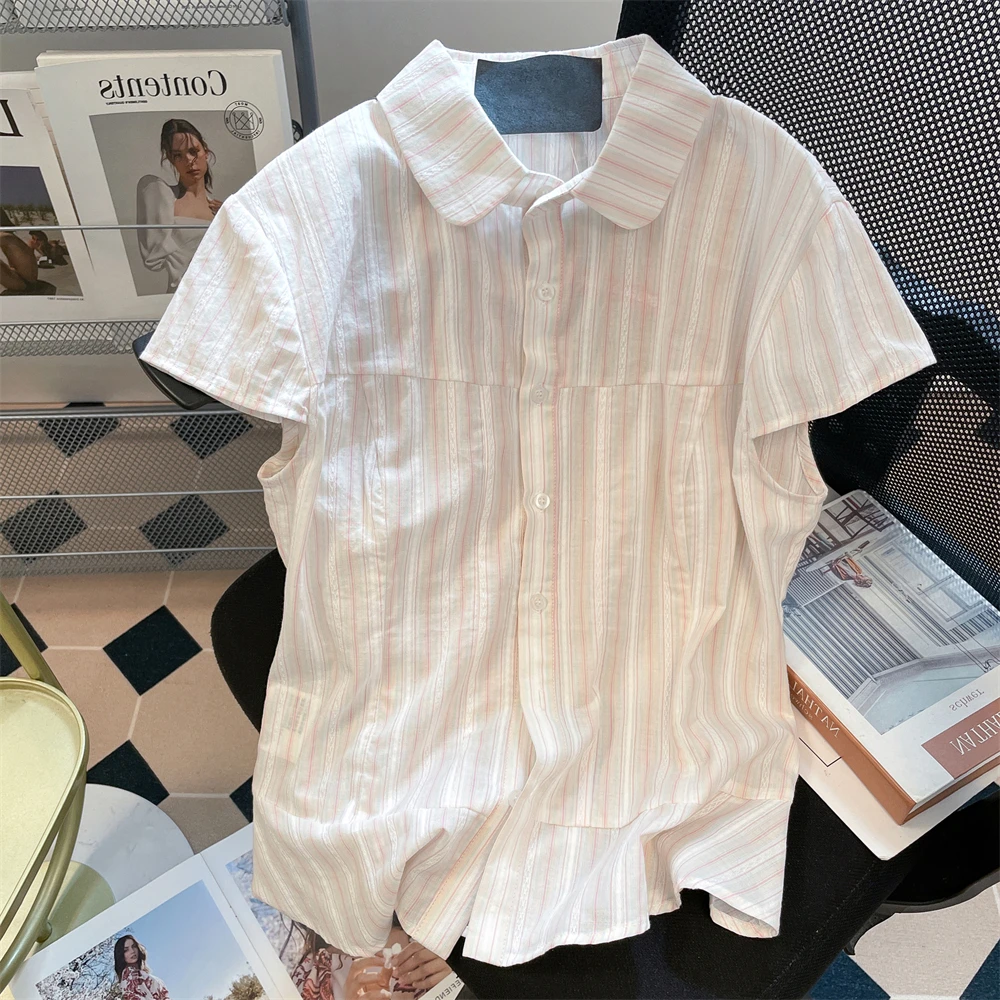 

Korean Sweet Little Sister Plaid Turn-down Collar ort Sve irt ex Summer Faion Unique Beautiful Fly Sve Top