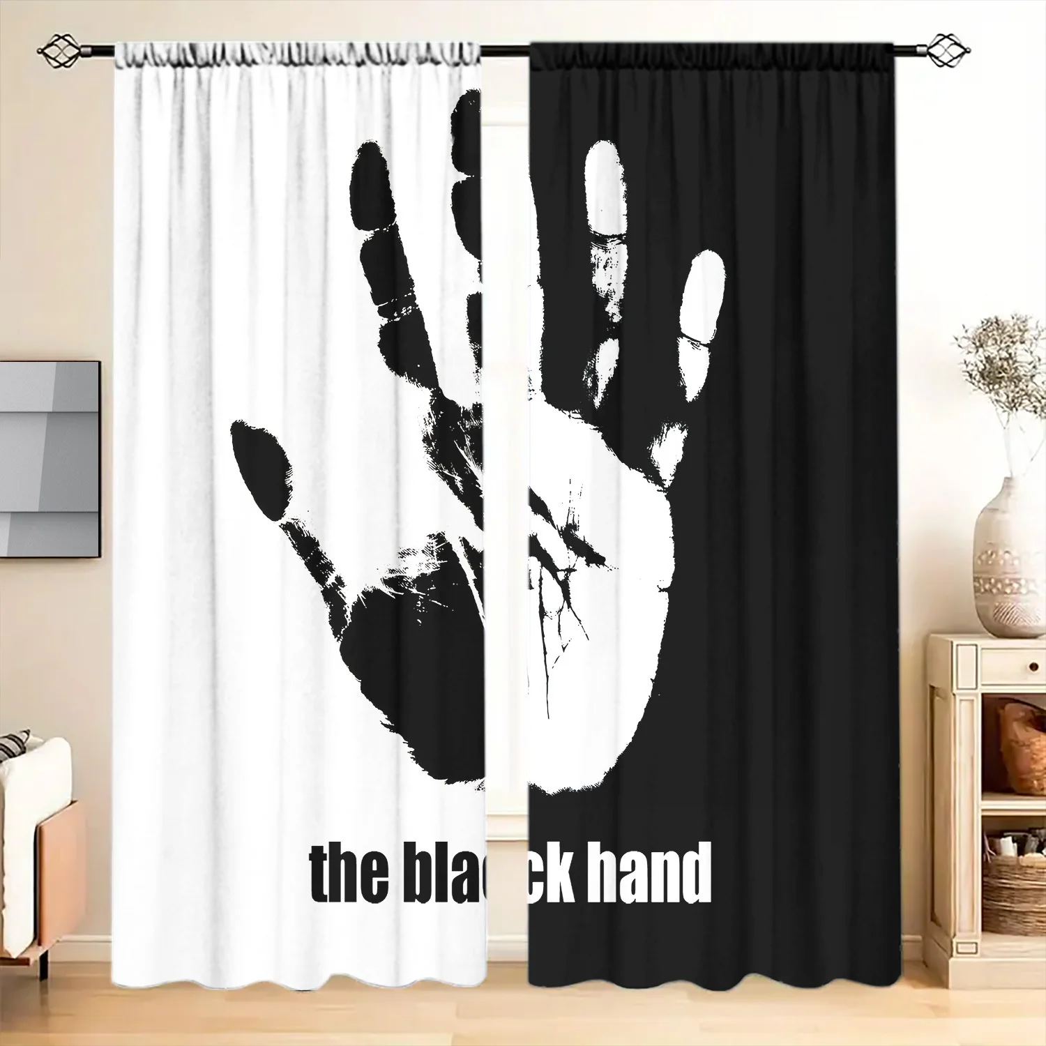 Modern Black Handprint Art Curtains Pair Window Drapes Gothic Living Room Home Decoration Curtain Panel 2pcs
