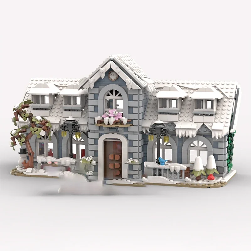 Stad Street View Model MOC Bouwstenen Het Winter Dorp School Modulaire Technologie Cadeau Vakantie Monteer Kinderen Speelgoed Pak