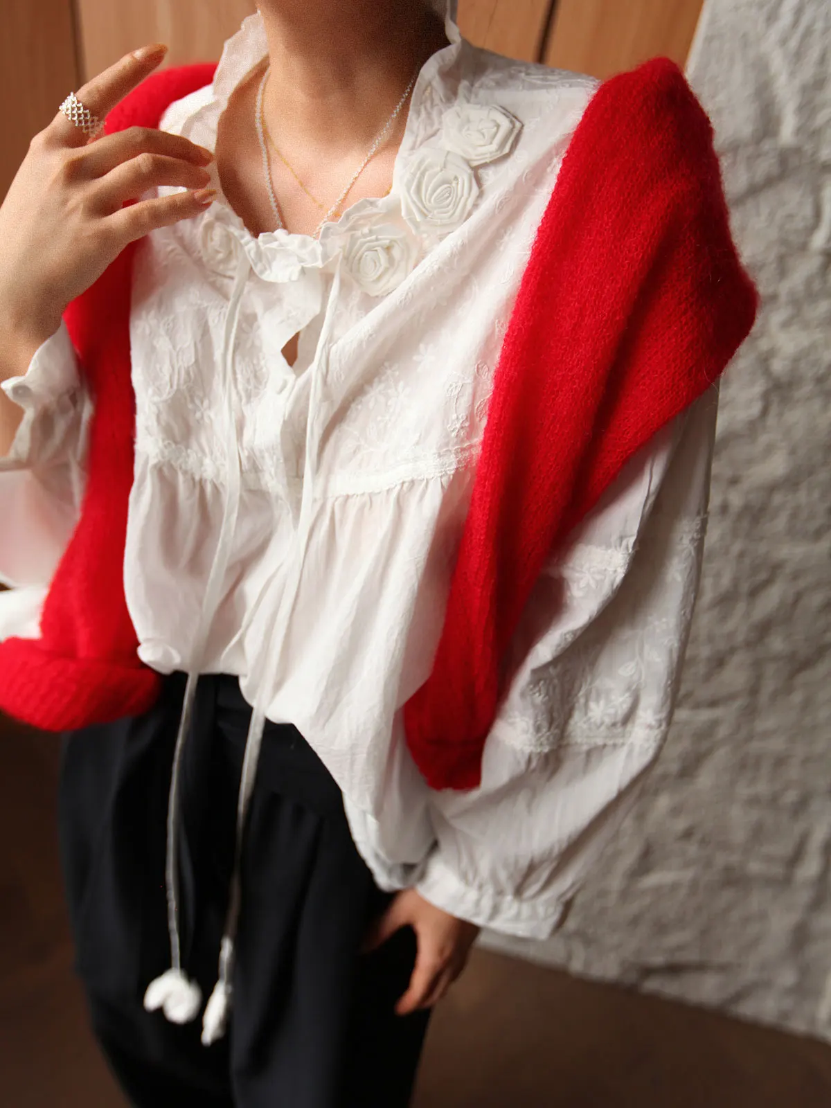 

Ast Editor's Rose Estate, винтажный белый вышитый ремень с дизайном irt, уникальный топ, свободный крой, длинный женский повседневный стиль