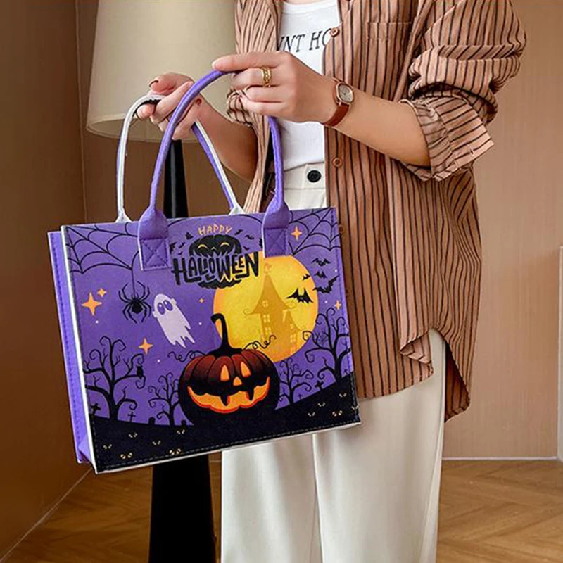 Bolso de fieltro para Halloween, bolsa de mano de gran capacidad, almacenamiento de compras