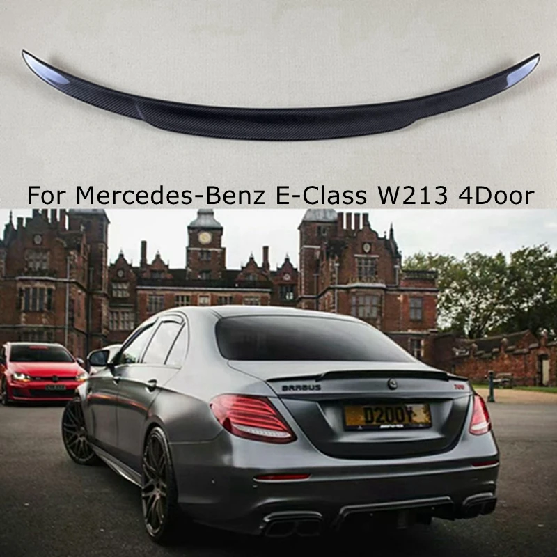 For Mercedes-Benz E-Class W213 4Door Sedan BAS Style Carbon Fiber Rear Spoiler Trunk Wing 2017-2023 FRP Glossy black