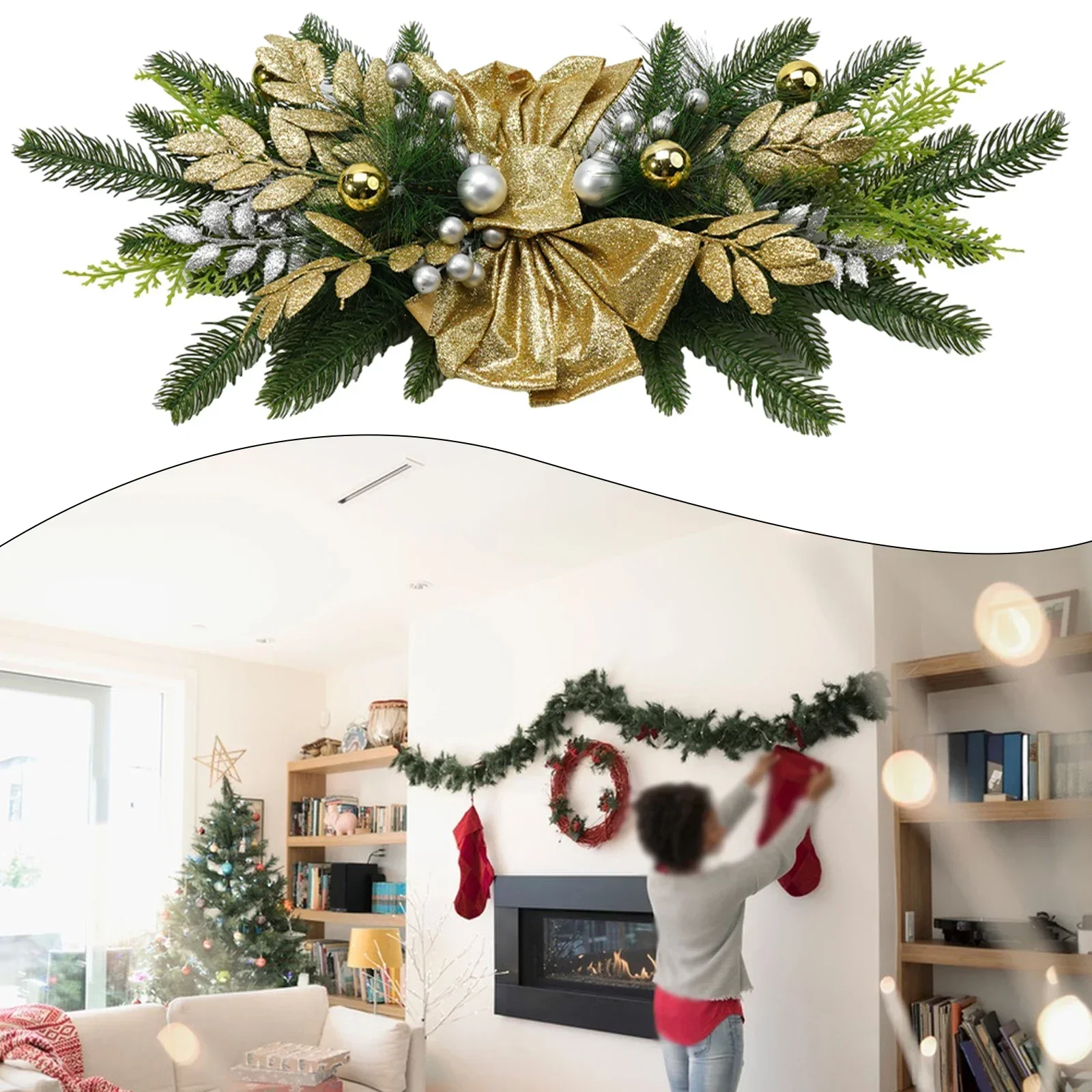 1pc Christmas Stair Bow Hanging Ornament Xmas Staircase Bowknot Decoration Cordless Teardrop Garland Bows Foam Balls Home Decor