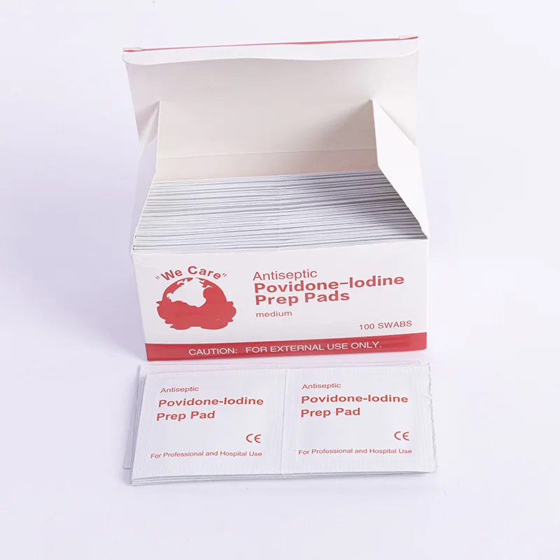 100 Unidades de Hisopos Antisépticos de Povidona Iodada, Almohadillas de Algodón Preesterilizadas Desechables para Cuidado de Heridas, Primeros Auxilios, Kits de Emergencia Quirúrgica