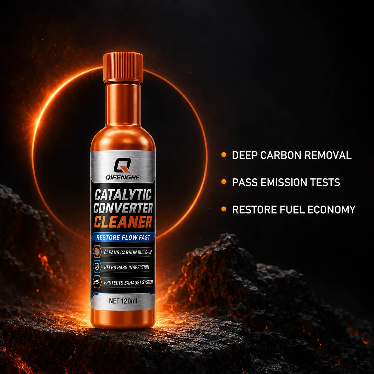 120ml Catalytic Converter Cleaner – dissolves carbon, gum, sulfur, unclogs mesh, restores flow, saves fuel