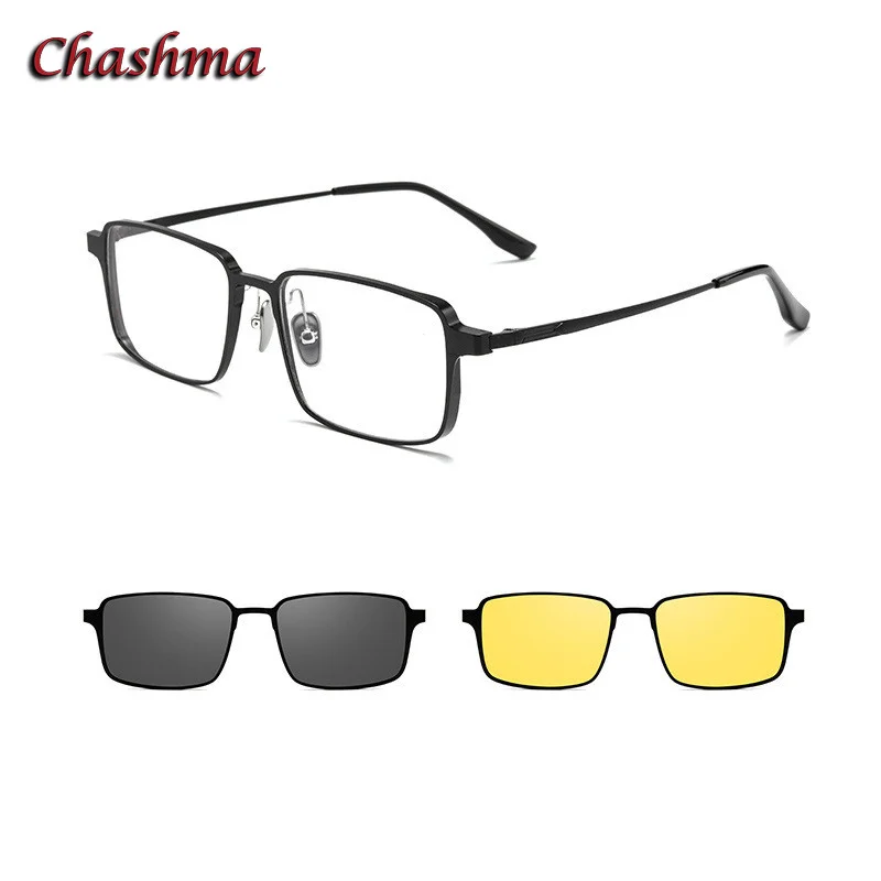 Chashma Men Clips on Eyewear Magnet Lenses Driving Sunglasses Optical Frame for Prescription Lenses Titanium Eyewear