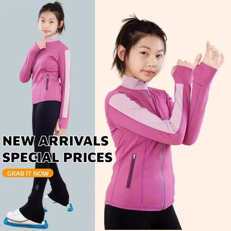 Figure skating training suit set, children's and adult warm suit set, diamond studded top jacket