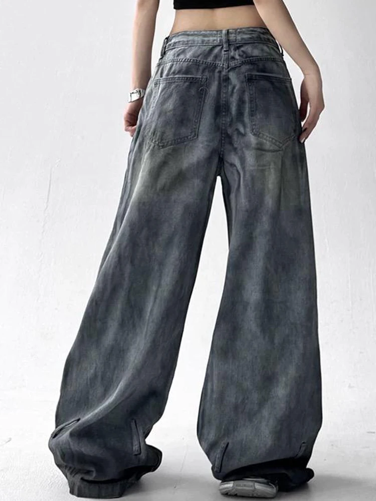 الصيف الجينز للنساء المتعثرة تعادل بنطال ذو قصة أرجل واسعة مهجورة التربة خمر ملابس العمل فضفاضة الرجعية سراويل جينز