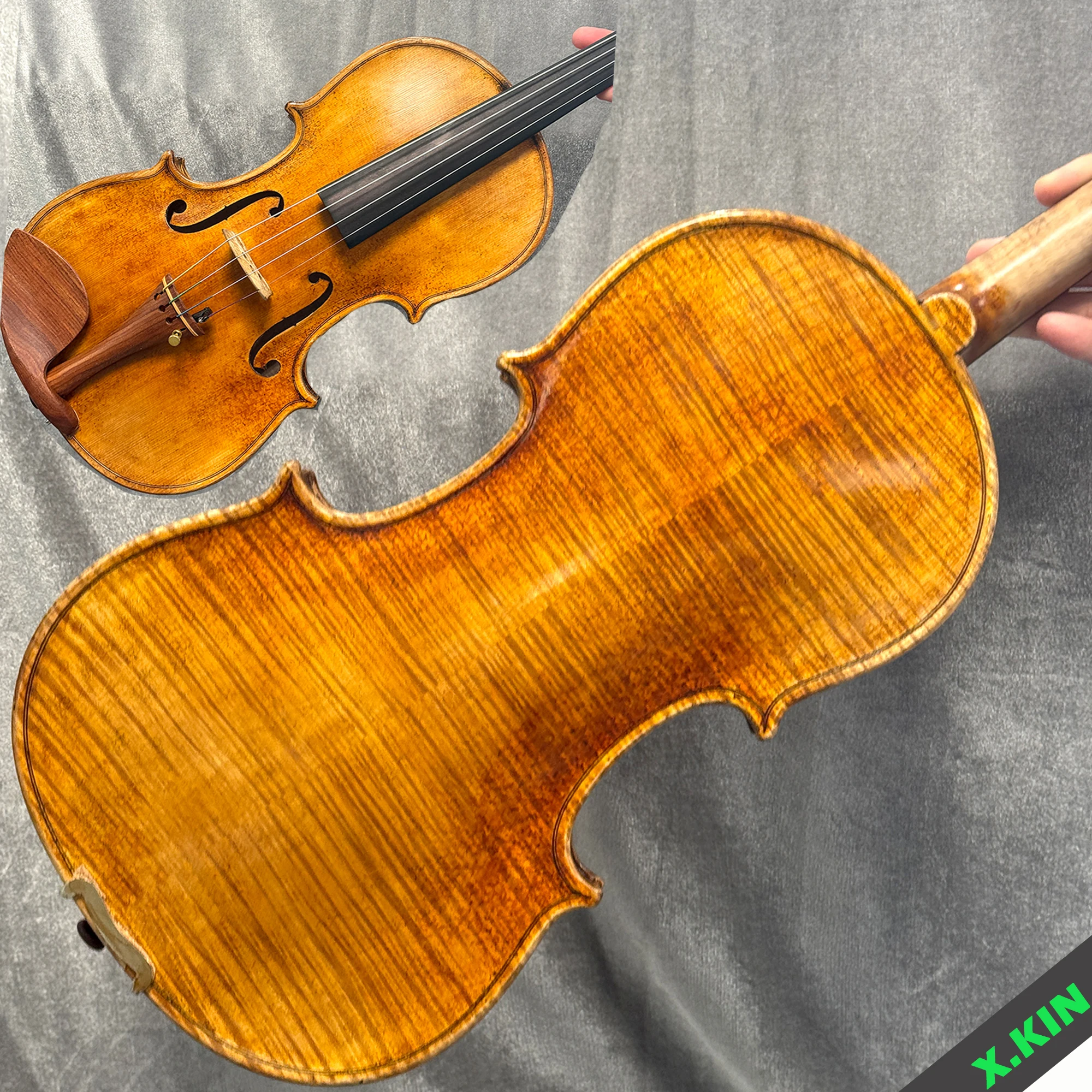 Stradivari 1716 Replica, Professional Handmade Violin 4/4, Flame Maple Back, Selected Spruce Wood over 15 Years Old, Jujube Wood Accessories