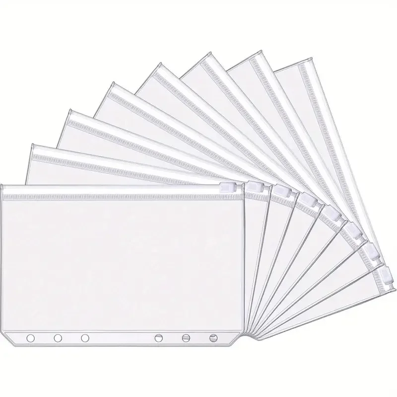 10Pcs A6 Loose-leaf Notebook 6-hole Zipper Bag Receipt Planner PVC Storage Bag Business Card Holder ID Card Storage Pen Case