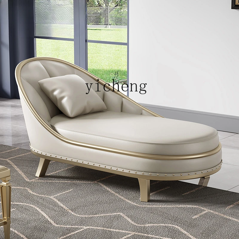 Zc Solid Wood Chaise Longue Leather Top Layer Leather Living Room Taifei Leather Recliner Single Sofa