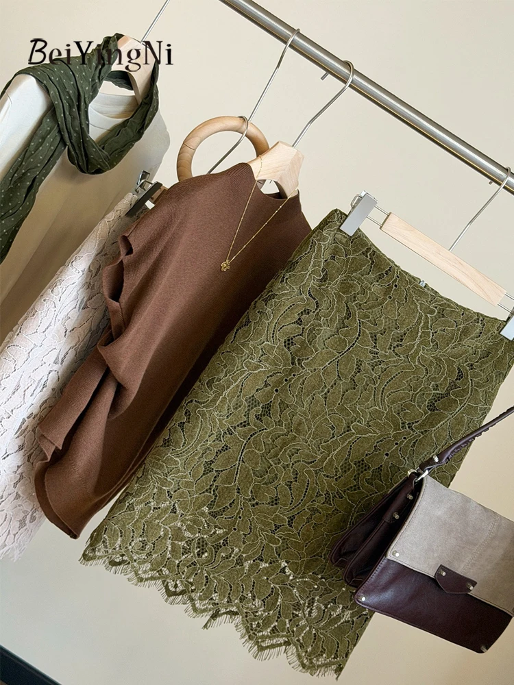 Beiyingni Elegant Luxury Mini Skirts Women Lace Hollow Out Casual French Pencil Skirt Office Ladies New Fashion Commute Faldas