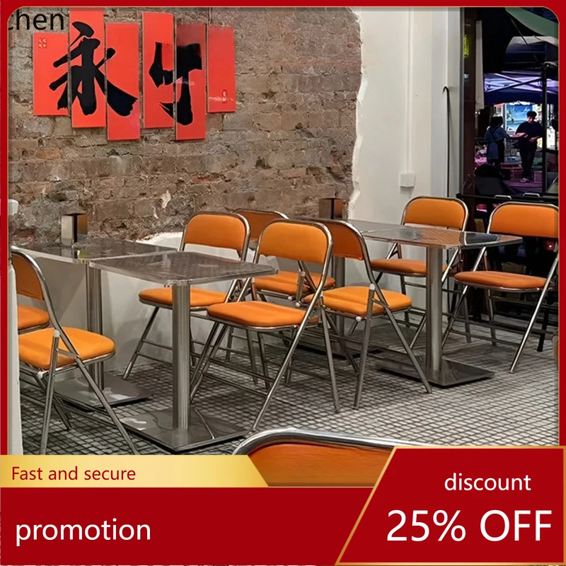 

LXC Stainless Steel Table and Chair Set Modern Hot Pot Restaurant Table Folding Chair Food Stall Tea Restaurant Dining Table