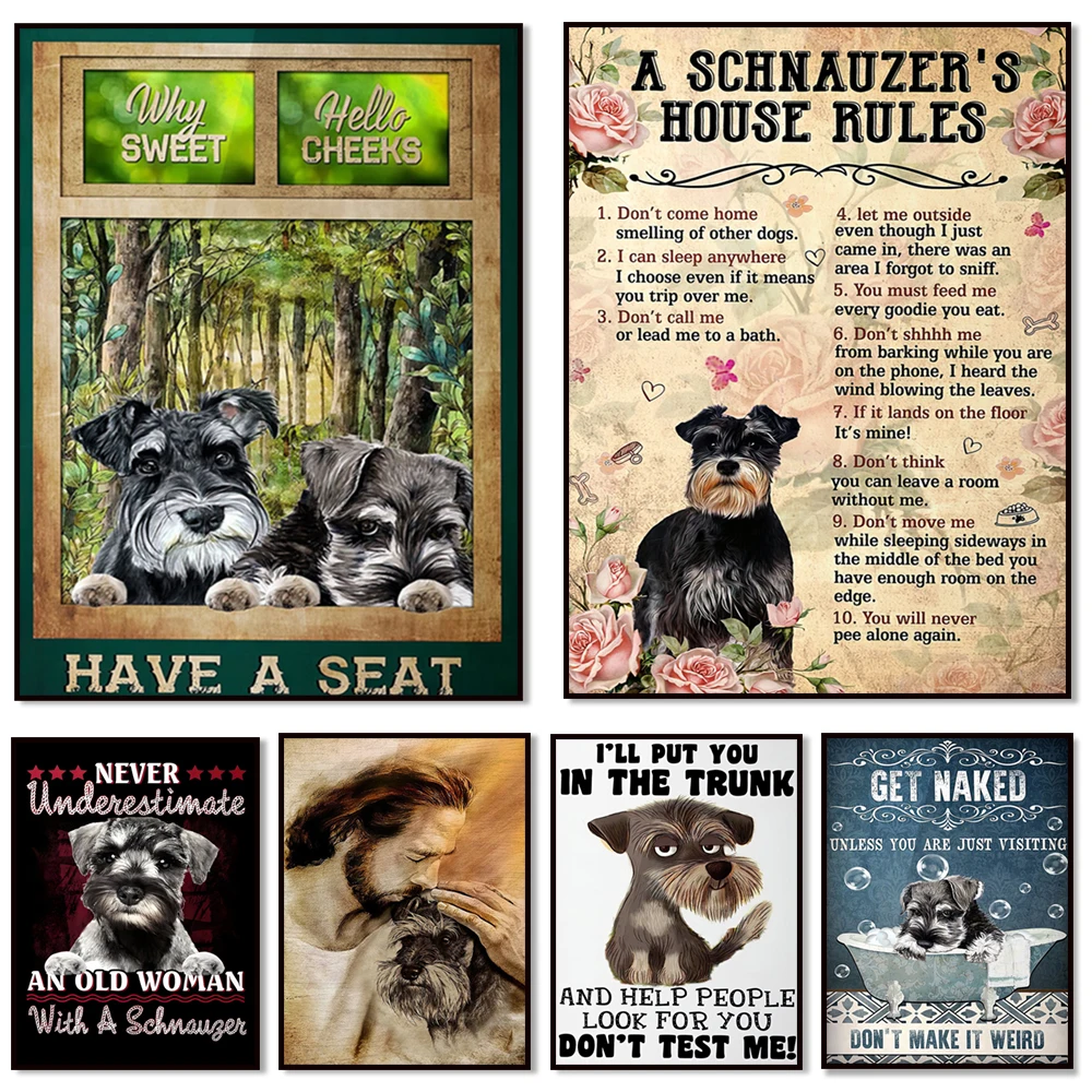 Schnauzer House Rules Poster, Nude Schnauzer Don't Let It Be Weird, Jesus and the Cute Schnauzer Poster, Schnauzer Art, Dog Gift