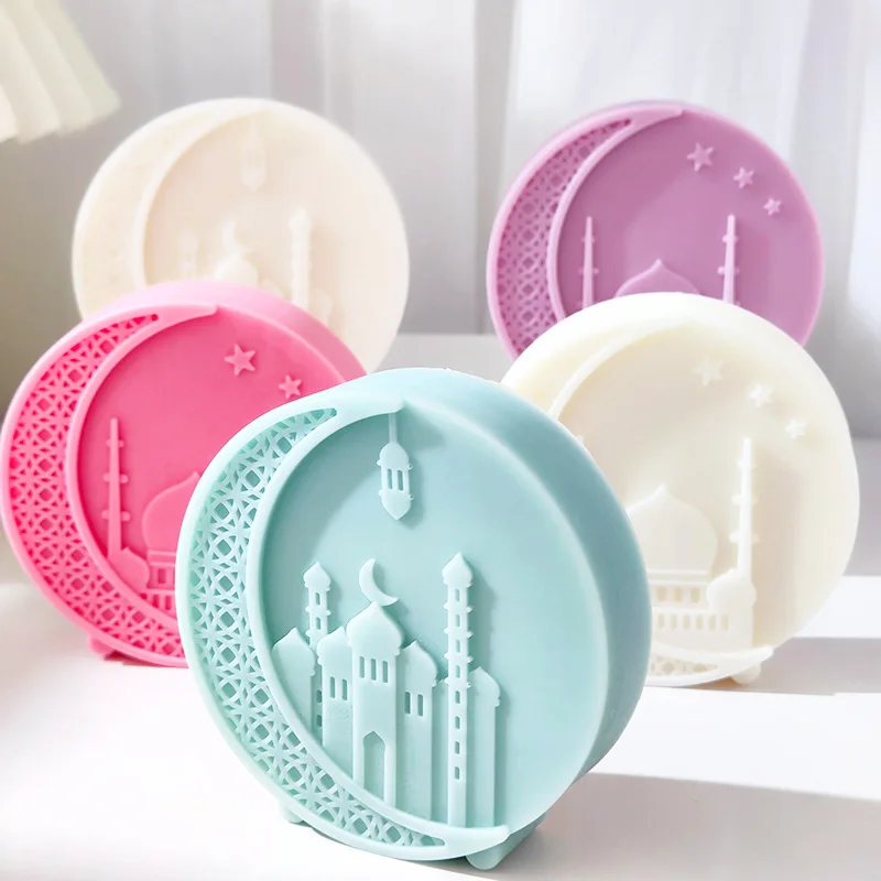 New Flat Round Moon Candle Silicone Mold DIY Mosque Style Soap Art Home Aromatherapy Candle Decoration Cake Chocolate Mold