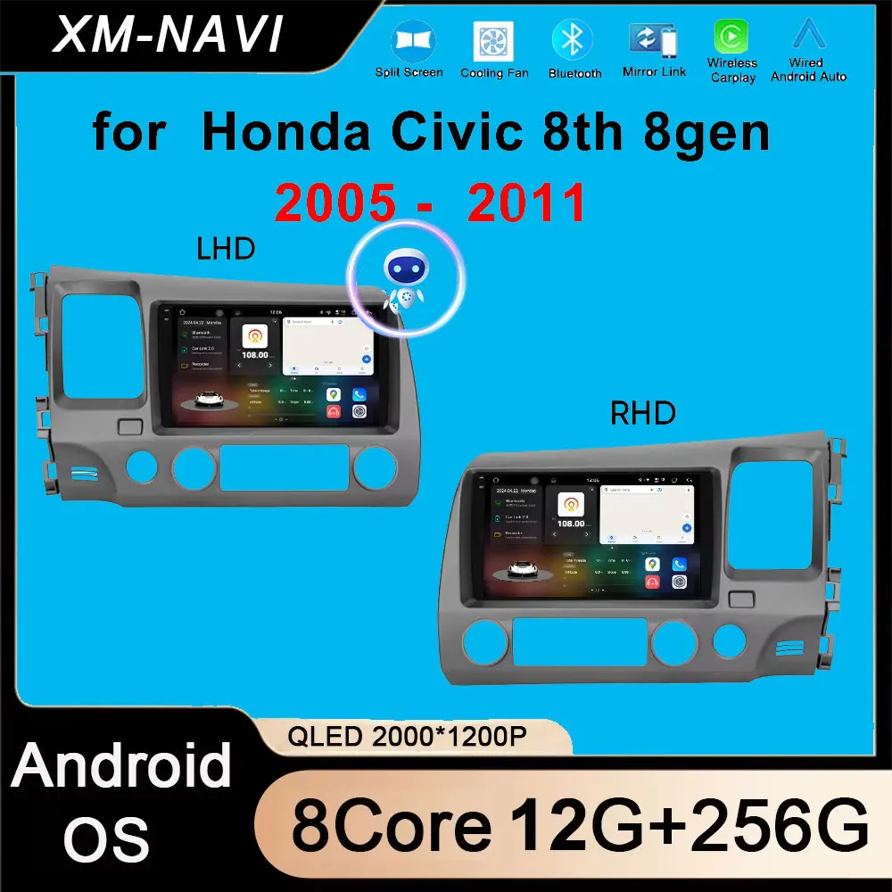 

Wireless Carplay for Honda Civic 8th 8gen 2005 2006 2007 2008 2009 - 2011 Android 16 Auto Car Stereo Radio multimedia Player BT