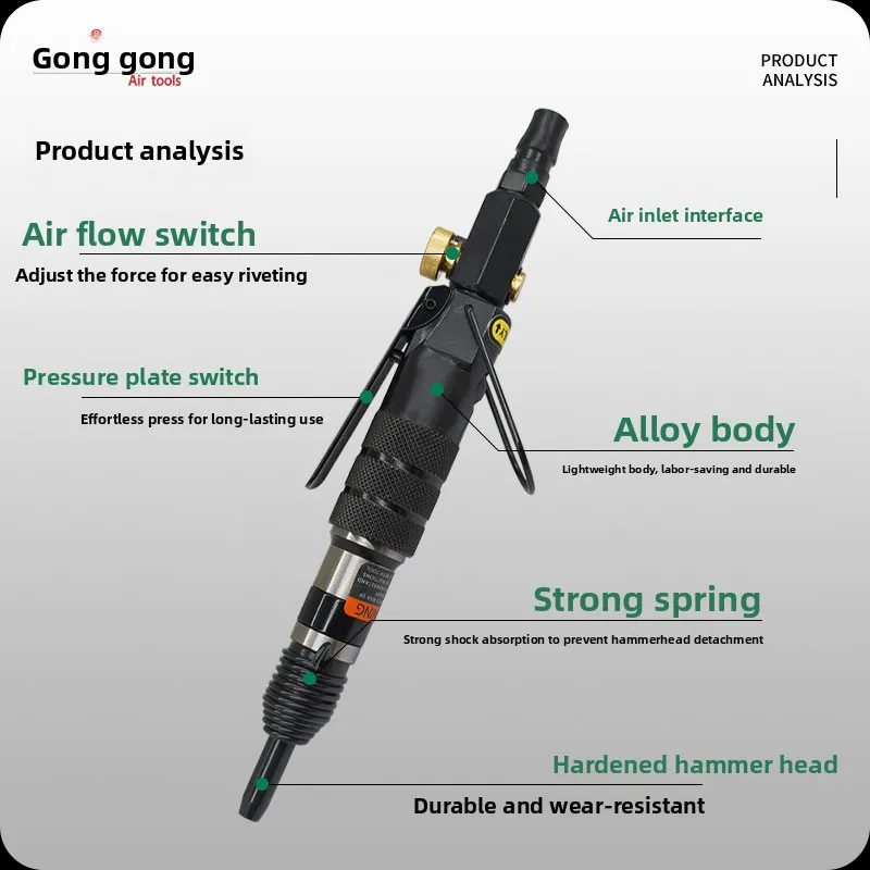 Gongke Pneumatic Mini Rivet Gun for Installing Nameplates, Hollow and Solid Rivets, Cotter Pins, Knurled Nails, Straight Air Hammer