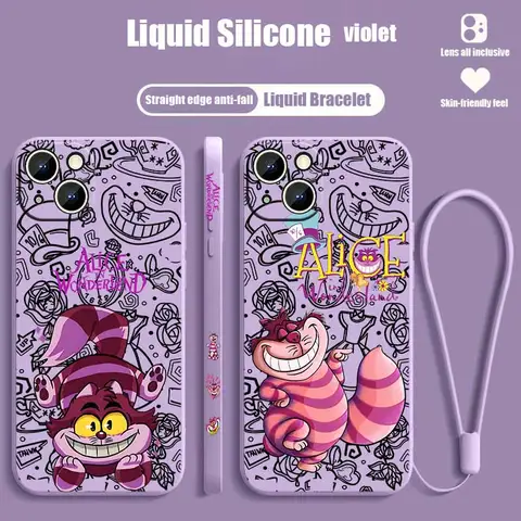 Alice in Wonderland Cheshire cat For Samsung A73 A72 A71 A60 A57 A56 A55 A54 A53 A52 A36 A34 A32 A26 A24 Liquid Left Rope Case
