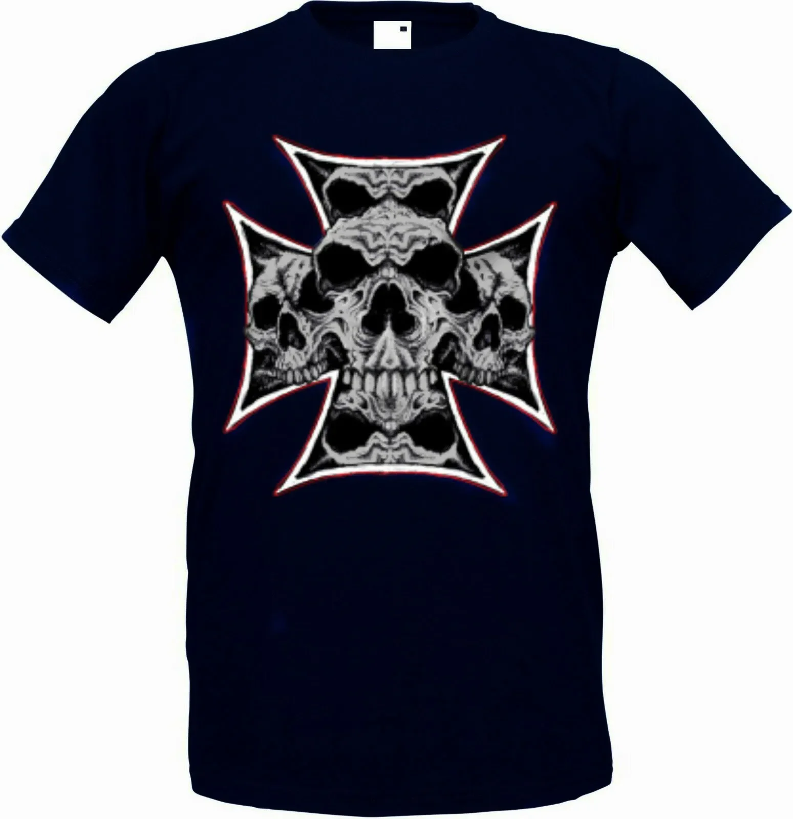 

Gothic Tattoo Cross Badge Maltese Skull Biker T-Shirt 100% Cotton O-Neck Short Sleeve Summer Casual Mens T-shirt Streetwear
