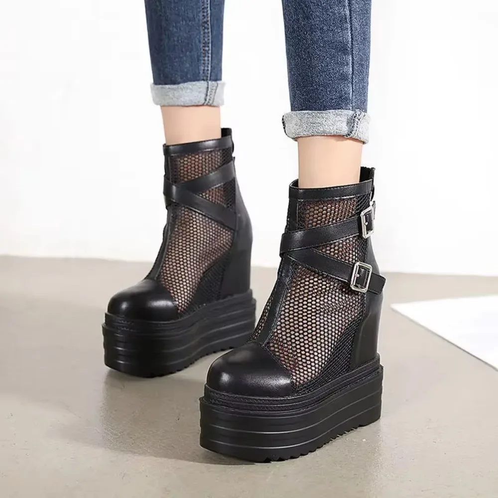 2024 Women's Super High Heels Waterproof Platform Sandals Mesh Zipper Summer Short Boots Fashion Cool Boots for Women