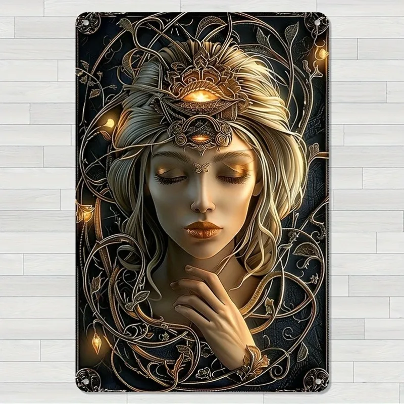 

Classic Style Aluminum Wall Hanging Decorative Plaque, Lady with Ornate Floral Artwork Design, Durable Metal Sign for Home Decor