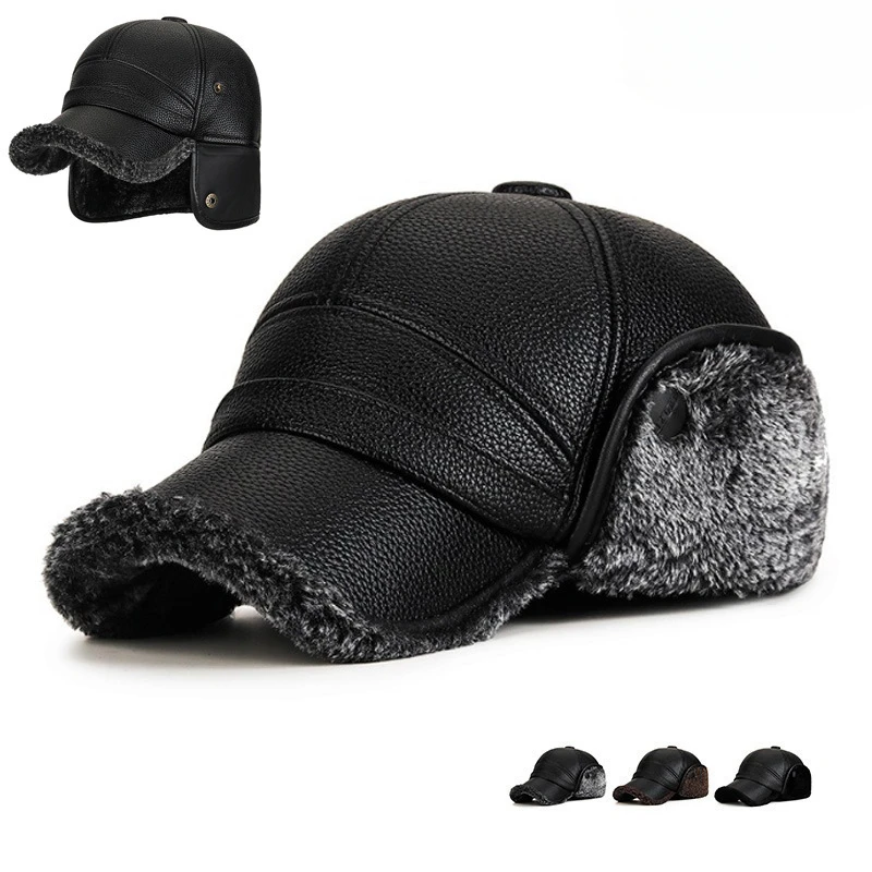 

New Winter Warm Ear Protect Cap Hat Men Outdoor Windproof Cap Bomber Hat Baseball Cap Ear Warm Man Dad Father Grandpa Gift A17