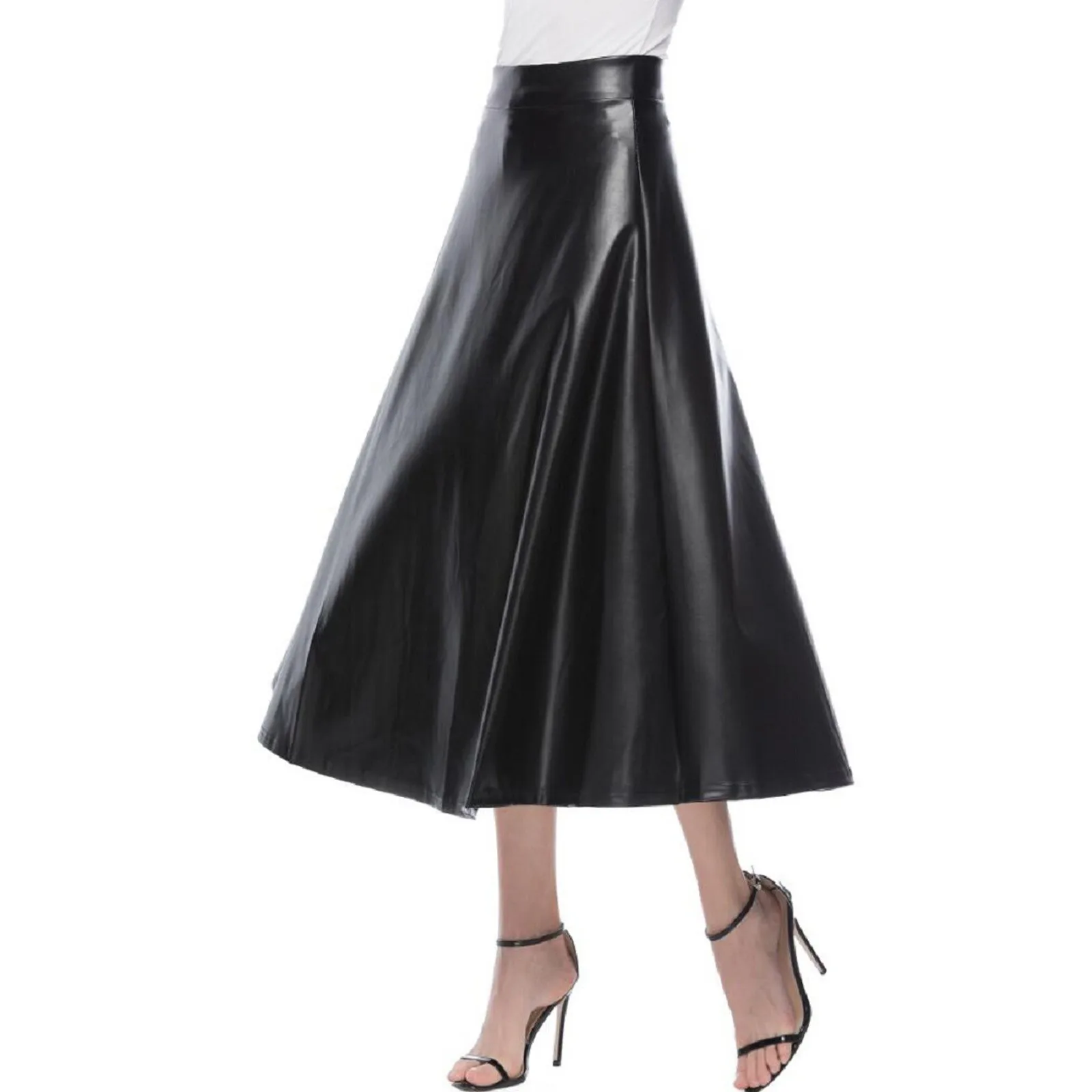 Women Long Skirts Fashion Leather PU Skirt 2024 Solid Office Lady Midi Skirts Elegant High-Waisted Party Skirt Bottoms