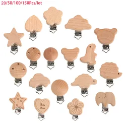 Wholesale 20/50/100/150Pcs Beech Wooden Pacifier Clip Animal Shape Wood Clip Metal Holder DIY Pacifier Chain Crafts Accessories