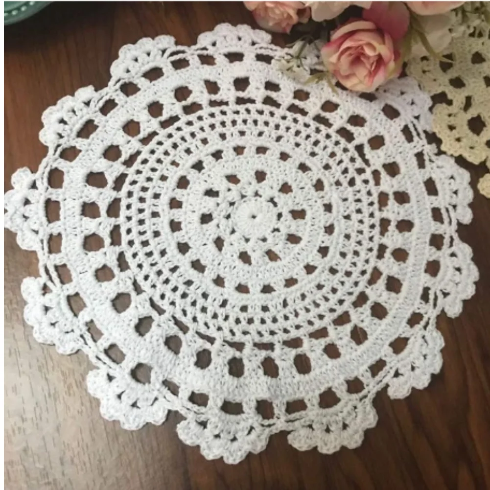 Hand‑Woven Cotton Crochet Round Table Placemat, Heat‑Resistant Rustic Country Table Decor Mat For Kitchen & Dining Table